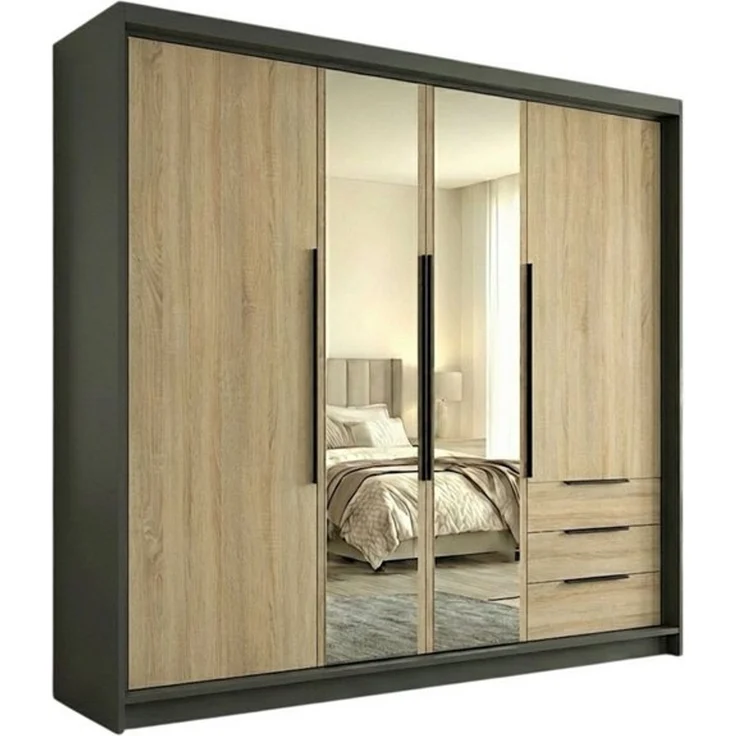 A&J MöbelLand GmbH Drehtürenschrank VIVO mit integrierten Schubladen (Geräumiger vier¬türiger Kleiderschrank mit Schubladen und Metallgriffen. Geräumiger Schrank mit einer Breite von 200 cm und Schubladen, ideal zur Aufbewahrung von Kleidung und Access... – Bild 4