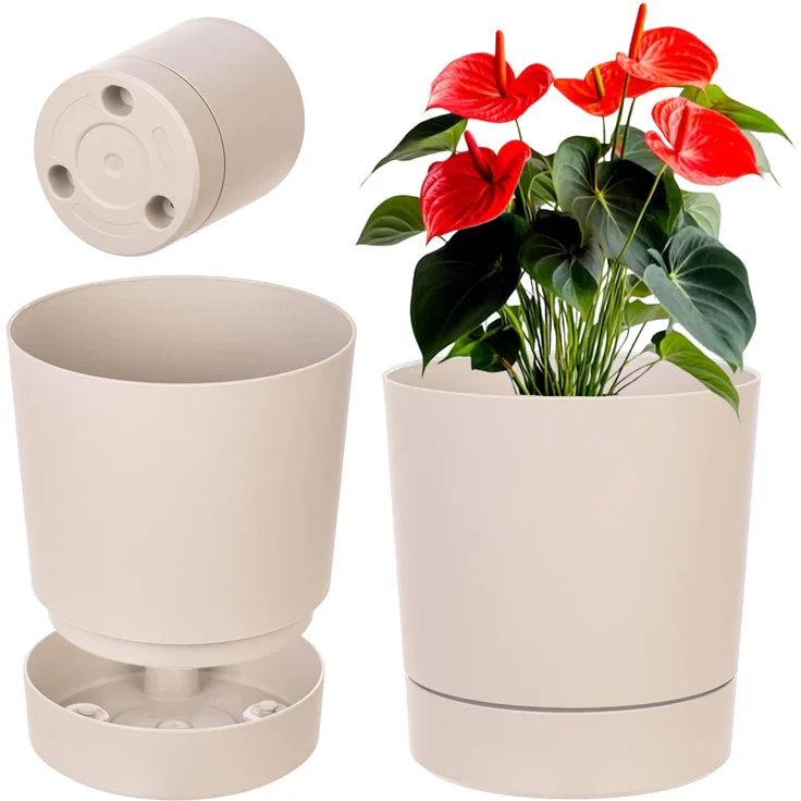 KADAX Aura 200 Recycling-Pflanzgefäß mit Untersetzer – beige – Bild 2