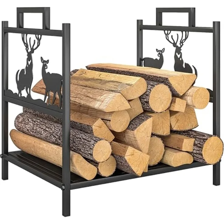 Outsunny Kaminholzregal mit Rentierdesign, BxTxH:33.5x42.5x43 cm, (Brennholzregal für innen, 1-St, Kaminholzständer für Kamin Ofen), 42,5 x 33,5 x 43 cm, aus Metall Schwarz