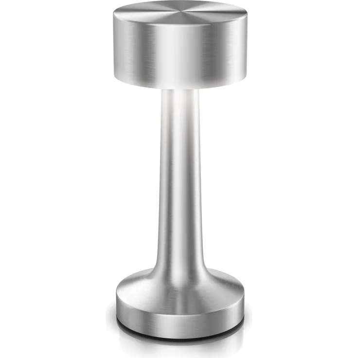BEARWARE LED Tischleuchte, kabellos, stilvolle Nachttischlampe aus Edelstahl, stufenlos dimmbar, 3 Lichtfarben, Akku, Touch-Bedienung, IP54, 37 cm Höhe