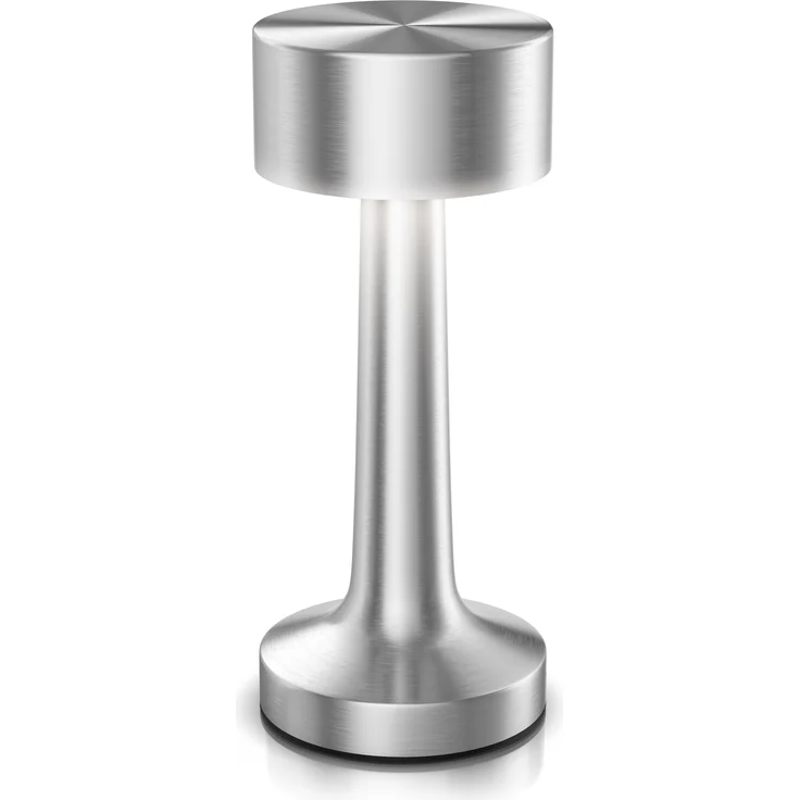 BEARWARE LED Tischleuchte, kabellos, stilvolle Nachttischlampe aus Edelstahl, stufenlos dimmbar, 3 Lichtfarben, Akku, Touch-Bedienung, IP54, 37 cm Höhe