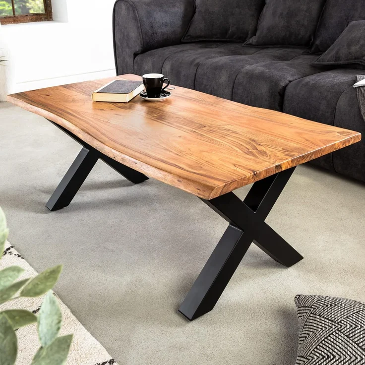 riess-ambiente Couchtisch MAMMUT 120cm natur / schwarz (Einzelartikel, 1-St), Massivholz · Metall · Baumkante · Akazie · Wohnzimmer · Industrial – Bild 1