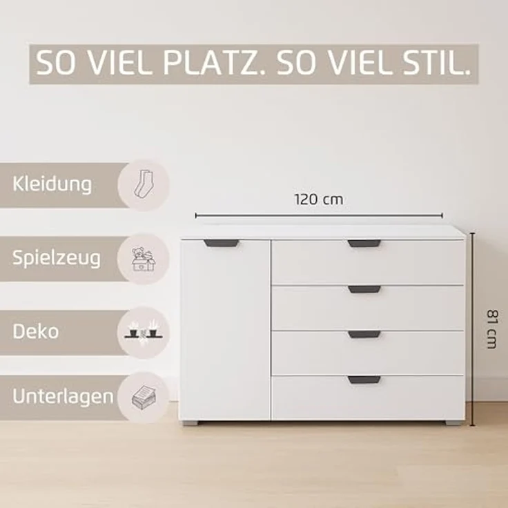 rauch Aditio Box, Kommode, 1-türig, 4 Schubladen, mit Softclose-Funktion, Farbe Grau metallic/Eiche Artisan, BxHxT 120x81x42cm – Bild 5