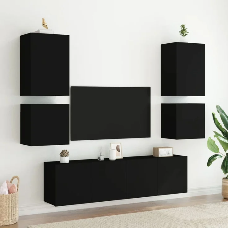 2 pcs TV-Wandschrank, TV Hängeboard Hängeschrank Schwarz 40,5x30x40 cm Holzwerkstoff – Bild 4