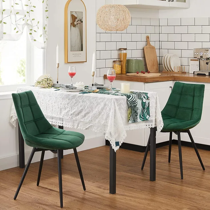 Songmics 2er-Set Polsterstühle mit Metallbeinen, Samtoberfläche, grün LDC084C01