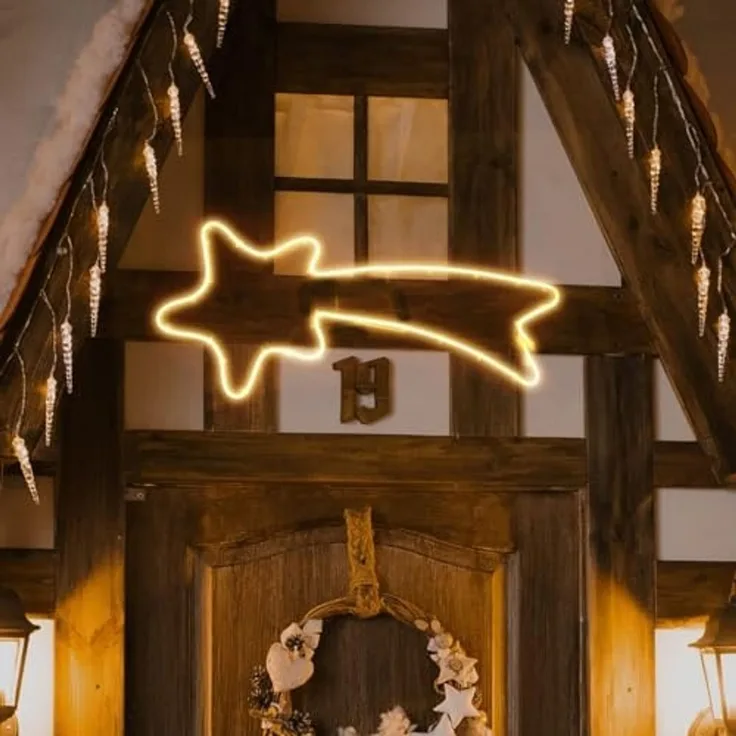 Salcar LED-Lichterkette 70cm 240er LED Neonlicht Stern Außen Sternschnuppe Weihnachtslicht, Fenster LED Lichterkette Garten Weihnachtsdeko Warmweiß