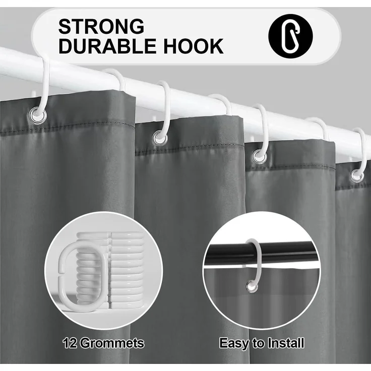 Duschvorhang 180x180 cm Anti-Schimmel wasserdicht waschbar PEVA Dunkelgrau – Bild 3