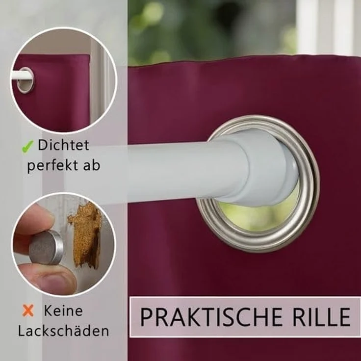 tinycurtains Türvorhang mit Stange weiß 70-120 cm Thermo Vorhang ohne Bohren, blickdicht, Ösen, verdunkelnd, Polyester, bordeaux rot Berry, Türgardine mit Klemmstange Raumtrenner Vorhang Tür – Bild 7