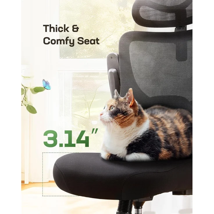 Marsail Bürostuhl Ergonomisch Schreibtischstuhl mit Verstellbarer Kopfstütze Lendenwirbelstütze und Klappbaren 3D Armlehnen Computerstuhl hat Höhenverstellung Drehstuhl Bis 136kg/300LB Belastbar – Bild 6