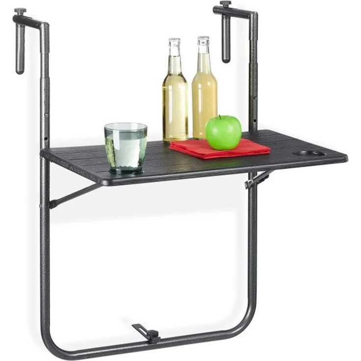 Relaxdays Balkonhängetisch klappbar, Schwarz, 83 x 59,5 x 59 cm – Bild 1