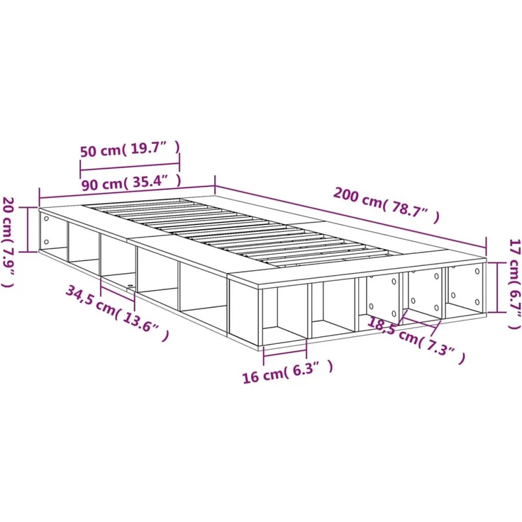 vidaXL Bettgestell Sonoma-Eiche 90x200 cm Holzwerkstoff 3280519 – Bild 10