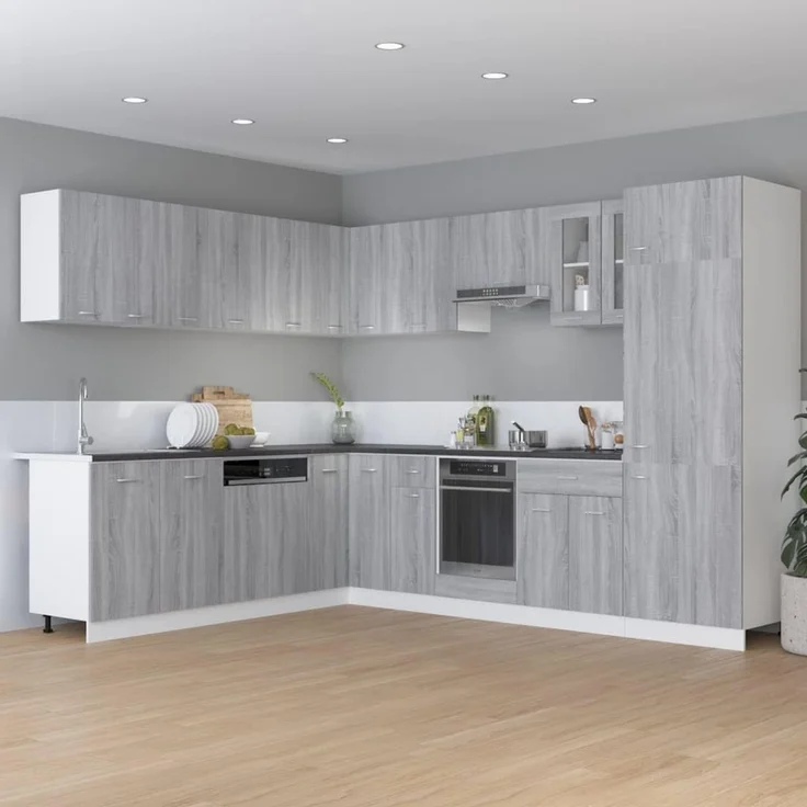 vidaXL Unterschrank, Küchenschrank mit Schublade 2 Fächern, Geschirrschrank für Küche, Küchenunterschrank Schrank Küchenmöbel, Grau Sonoma – Bild 2