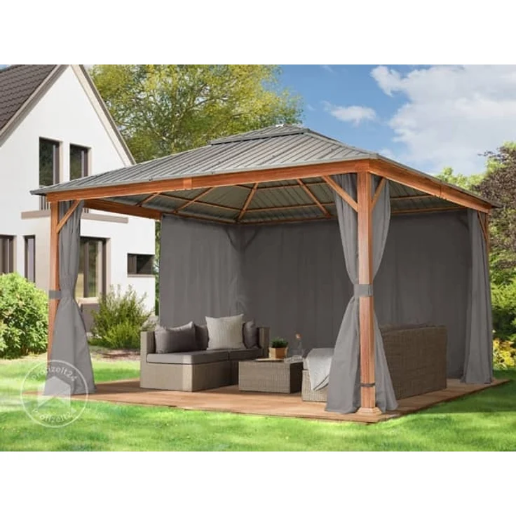Gartenpavillon 4x4 m Holzoptik, Stahldach Hardtop 4 Seitenteile in grau – Bild 2
