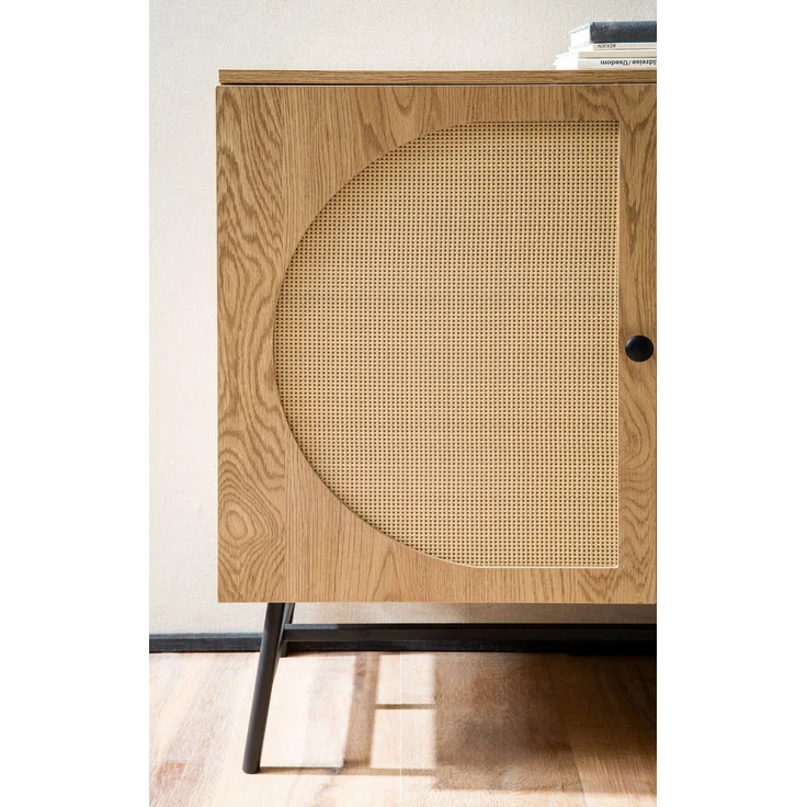 FINEBUY Sideboard FB104665 (140x80x39 cm Anrichte, Eiche-Dekor Rattangeflecht), Kommode Türen Standschrank, Hoher Kommodenschrank – Bild 4