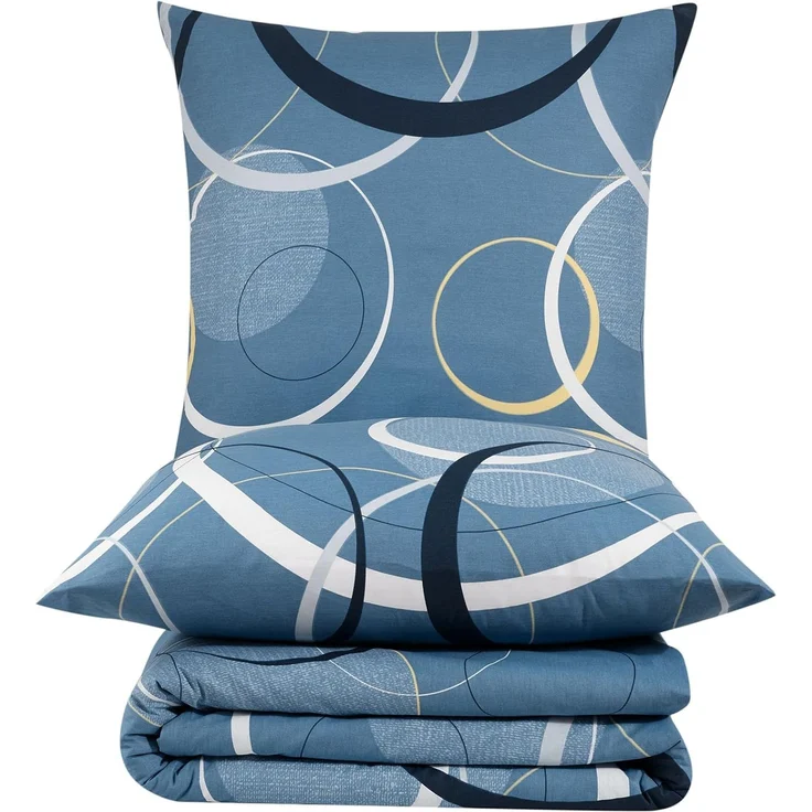 Buymax Bettwäsche Wave, Bettgarnitur, Bettbezug Set, Renforcé: 100% Baumwolle, 2 teilig, mit Reißverschluss, gemustert, Kreise, Blau, Petrol, 135x200 cm – Bild 7