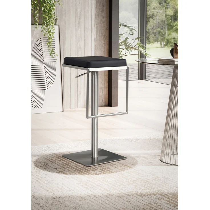 Barhocker Schwarz Kunstleder Edelstahl Drehbar Höhenverstellbar Modern – Bild 3