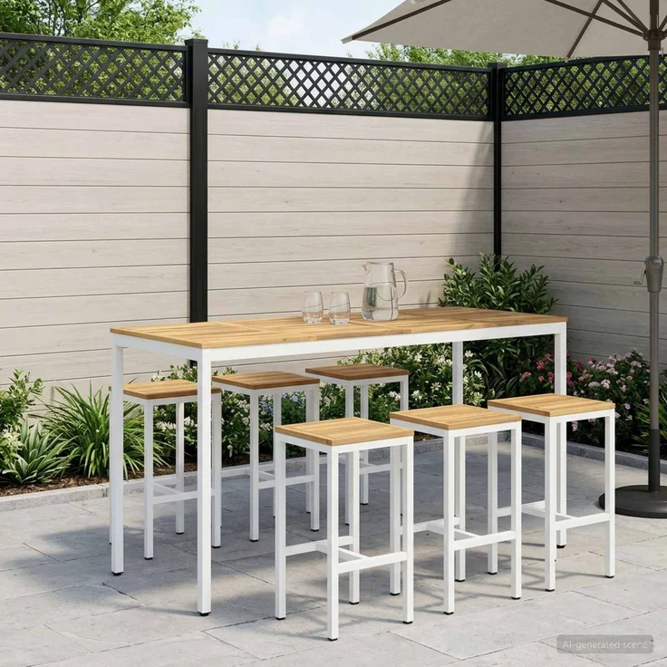 vidaXL Gartenbar-Tisch NAARDEN Weiß gewaschen 196 x 80,5 x 105 cm 901791 – Bild 1