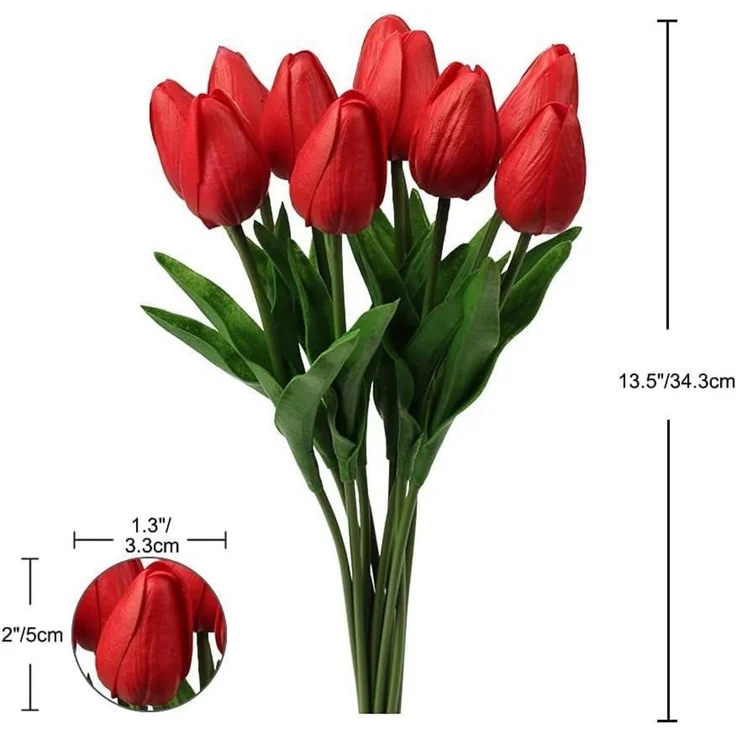 Künstliche Blumen Tulpe Latex Real-Touch Blumenstrauß Rot 20 Stück – Bild 5