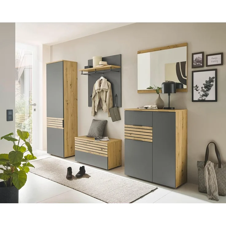 moebel-dich-auf Garderoben-Set MAILAND, (Komplett-Set, Garderobenschrank + Paneel + Bank + Spiegel + Schuhkommode), erhältlich in 2 Farbkombinationen – Bild 1