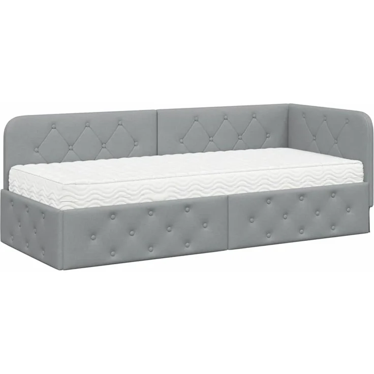 vidaXL Eckbettgestell mit Matratze Hellgrau 80 x 200 cm Stoff 3394029 – Bild 1