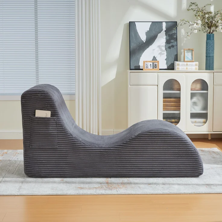 Freizeit-Sessel, Cord mit Seitentasche & ergonomischer Form, 160x66x90 cm, Dunkelgrau – Bild 3