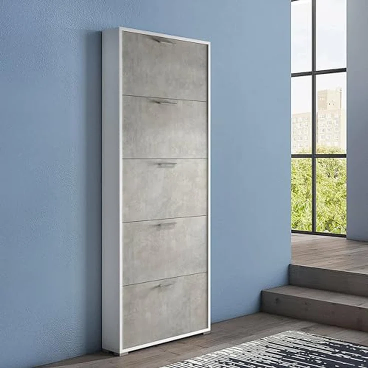 Dmora - Garderobe Manchester, Kleiderschrank im Schlafzimmer, Schrank mit 3 Türen und 3 Einlegeböden mit Kleiderstange, cm 90x52h200, Grau und Rosa – Bild 2