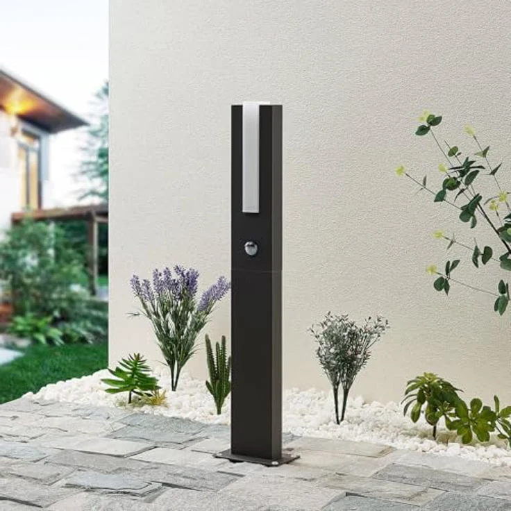 Lucande LED Außenleuchte Virgalia, 1-flammige Wegeleuchte mit Bewegungsmelder, spritzwassergeschützt, schwarz, aus Aluminium – Bild 4