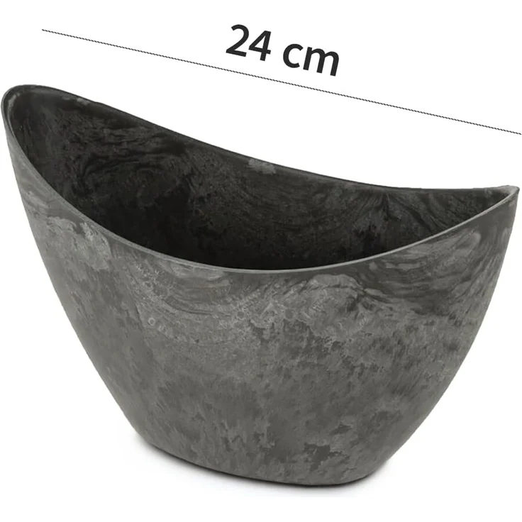 matches21 HOME & HOBBY Blumentopf Hohe Pflanzschalen oval 2x24 cm für draussen schwarz marmoriert (2 St), Wetterfeste Vintage Blumen-Schalen als Dekoschalen Grabschmuck – Bild 3