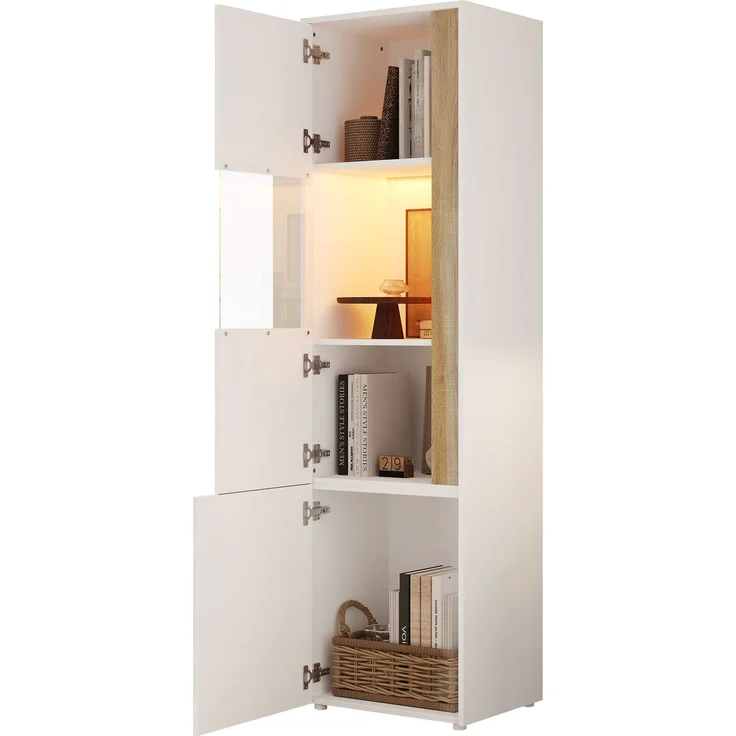Vitrine 50x40x179 cm in Weiß/Natur mit LED-Beleuchtung und 2 Türen – Bild 7