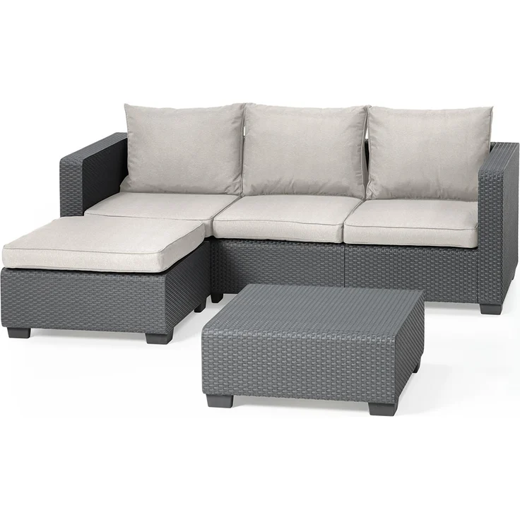 Keter 'Allibert Salta' Gartenlounge, 3-Sitzer, Hocker & Tisch, mit Kissen, Rattanoptik Anthrazit / Sand – Bild 1