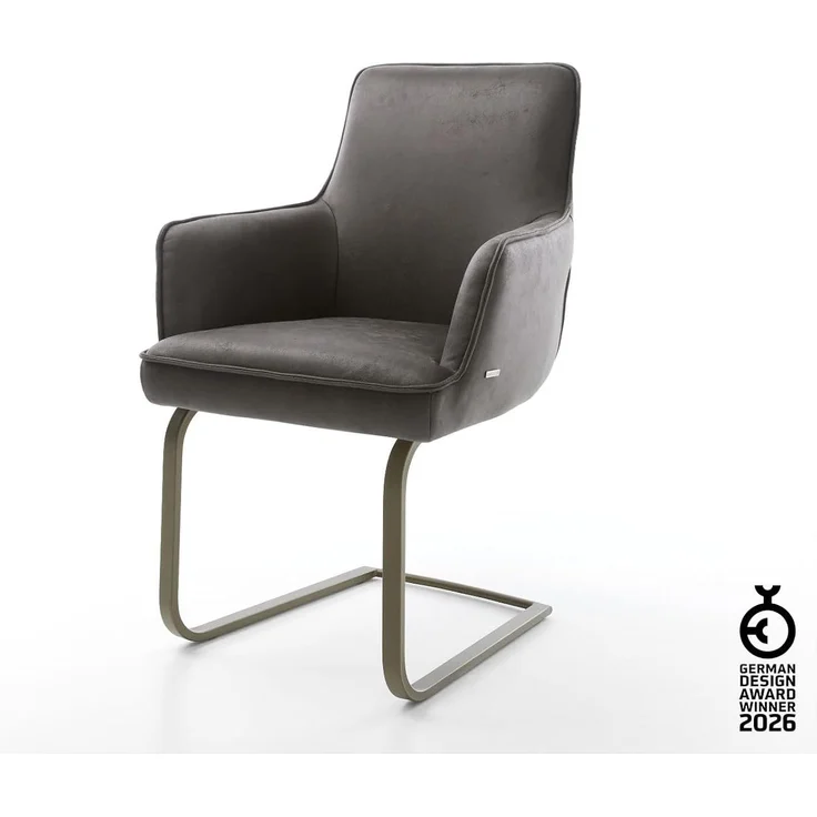 Freischwinger Heira-Flex mit Armlehnen Mikrofaser Anthrazit Vintage Freischwinger flach Effektfinish Titan Taschenfederkern – Bild 3