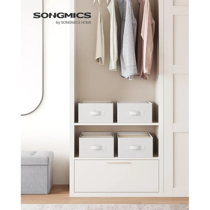 SONGMICS Kleiderschrank-Organizer 4er Set, Aufbewahrungsbox 6 Fächer, Schubladen-Ordnungssystem, Ordnungsboxen faltbar, 42 x 30 x 17 cm, für Hosen, Kleidung, wolkenweiß RUSDE009W04 – Bild 2