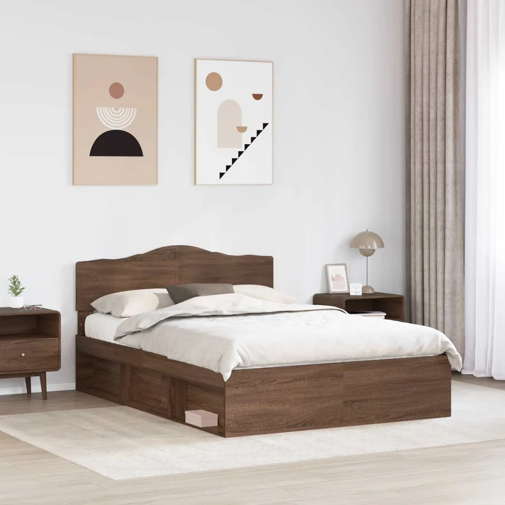 vidaXL Bettrahmen Braun Eichen-Optik 140 x 200 cm Massives Kiefernholz 3412895 – Bild 2