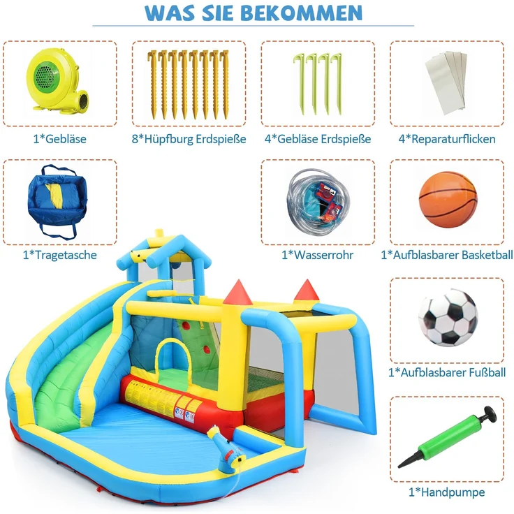 LVHOM Aufblasbare Hüpfburg mit Gebläse, Spielpool, Trocken-/Wasserrutsche, Springburg Outdoor, Wasserpark mit Trampolin, Planschbecken, 364 x 315 x 239cm – Bild 9