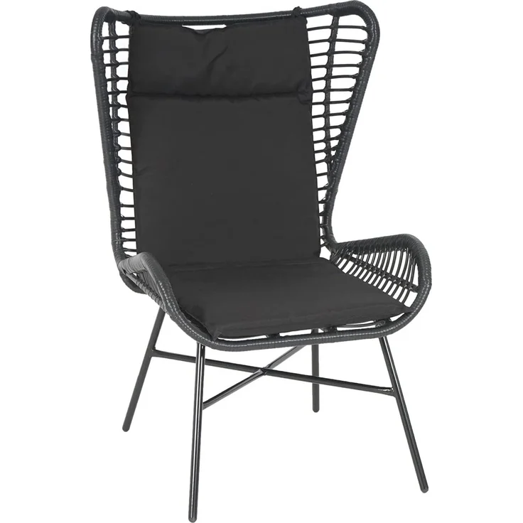 Poly-Rattan Set HWC-G17b, Balkon-Set Gartengarnitur Sitzgruppe Stuhl+Hocker Sessel, Seil ~ anthrazit, Kissen anthrazit – Bild 4