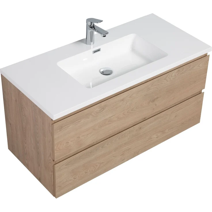 Badplaats Badmöbel Set mit Waschbecken und Unterschrank Angela 100 x 48 cm Kastanien Eiche - Waschbeckenunterschrank mit Soft-Close und Waschbecken, Vorgemontiert – Bild 4