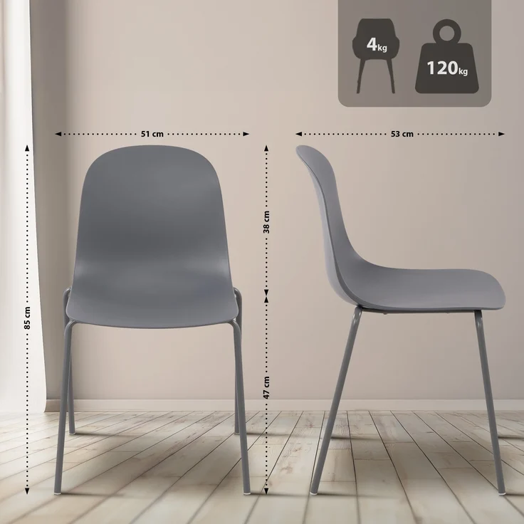 CLP 4er Sitzgruppe Veldin Set 1 Tisch 4 Stapelstühle wetterfest UV-beständig,dunkelgrau – Bild 2