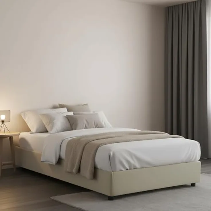Talamo Italia - Nicole Doppelbett, Bettkasten mit Stoffbezug, 100 % Made in Italy, Öffnung vorne, geeignet für Matratze 120x190 cm, Beige
