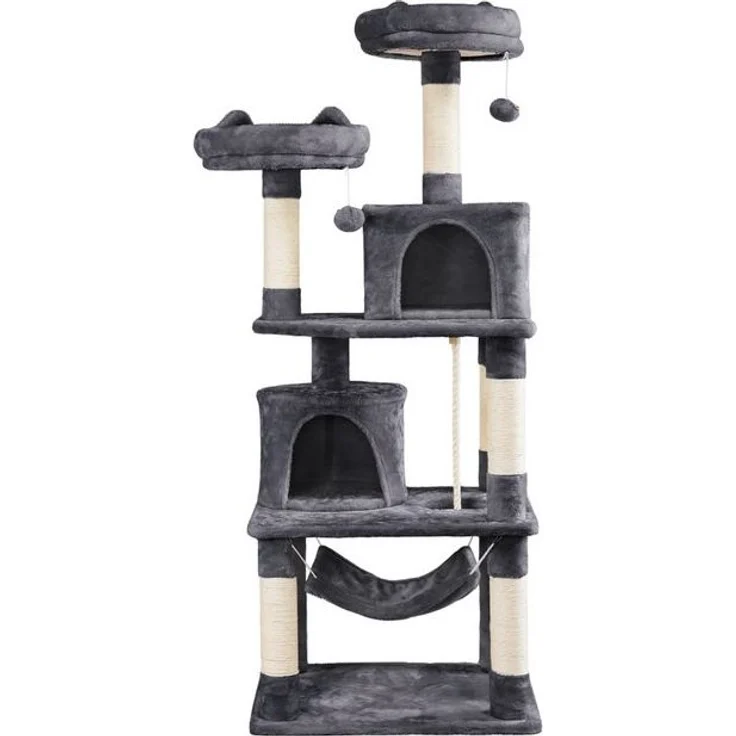 Yaheetech Kratzbaum 158/179/181 cm (H), Katzenbaum Kletterbaum 2 Aussichtsplattformen & 2 Höhlen & Hängematte – Bild 4