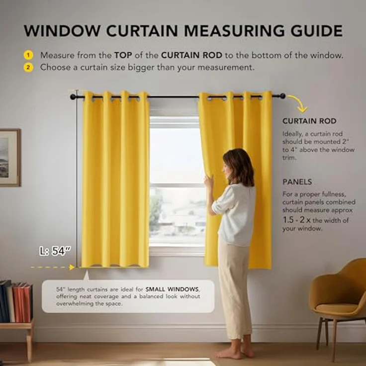 Deconovo Verdunkelungsvorhang Kälteschutz Gardinen Schlafzimmer Kälteschutzvorhang Blickdicht, 138x117 cm(HöhexBreite), Senfgelb, 2er Set – Bild 3