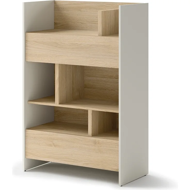 MEBLINI Wohnzimmerschrank für Schrankbett Bed Concept - Hochschrank mit Regalen, Fächern und Schublade - BC-26 - Kaschmir/Nagano Eiche