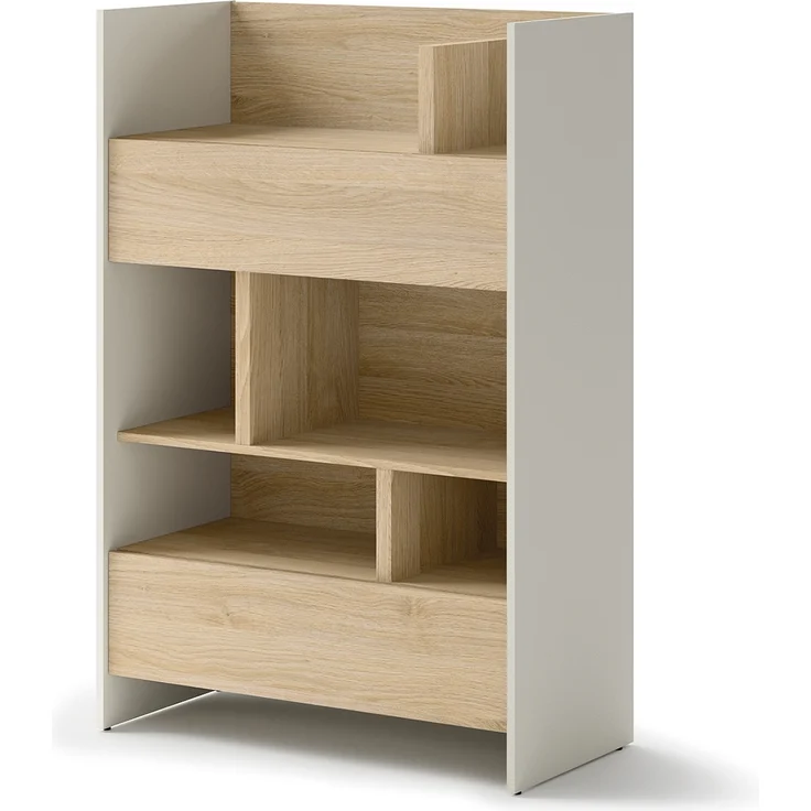 MEBLINI Wohnzimmerschrank für Schrankbett Bed Concept - Hochschrank mit Regalen, Fächern und Schublade - BC-26 - Kaschmir/Nagano Eiche – Bild 1