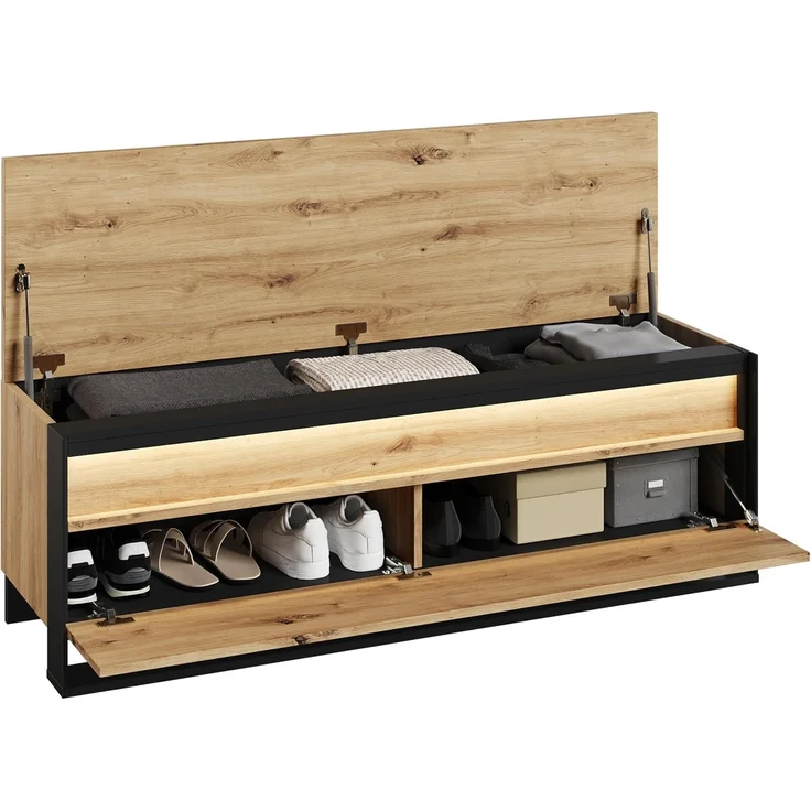 Garderoben-Set Quant VIII Kleiderschrank, Schuhschrank, Spiegel, Kleiderhakenbrett (Farbe: Artisan Eiche / Schwarz + Velo 637) – Bild 4