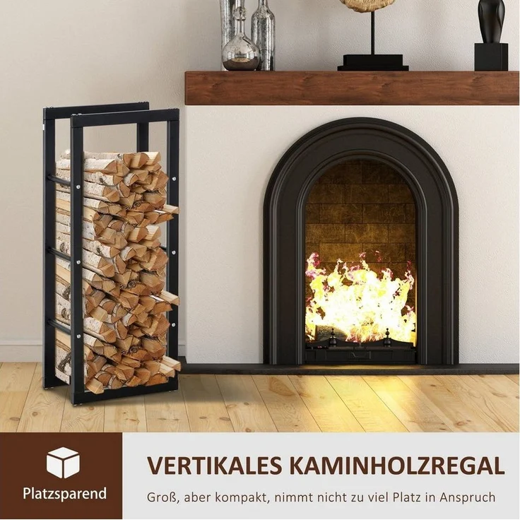 HOMCOM Kaminholzregal Feuerholzregal Kaminholzablage, BxTxH:60x25x100 cm, (Stahl, 1-St, Schwarz), 100kg, Kaminholzhalter Stahl – Bild 2