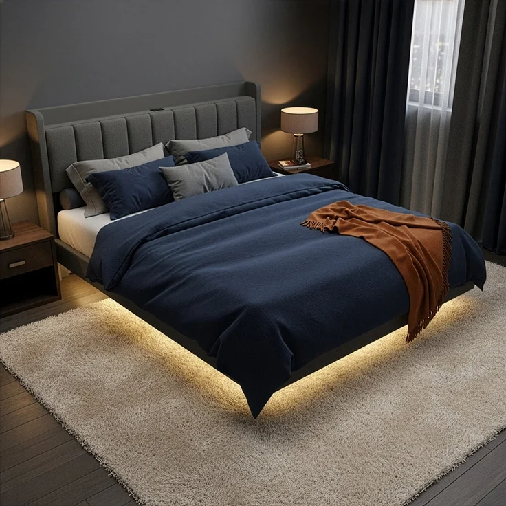 HOME DELUXE LED Bett MELURA inkl. Matratze Dunkelgrau - 160 x 200 cm – Bild 1