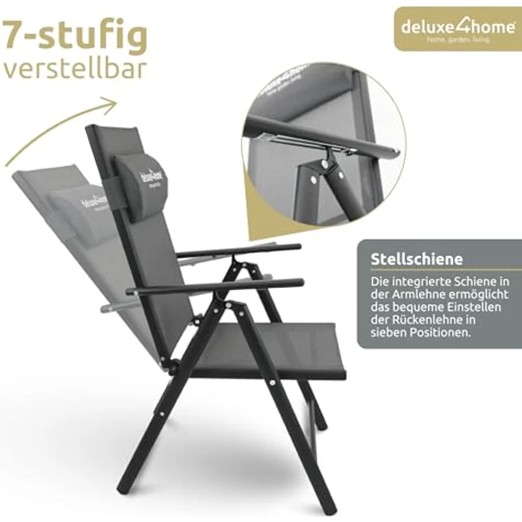 deluxe4home Gartenstuhl Hochlehner aus Metall, Klappbar & 7-stufig verstellbar – Bild 6
