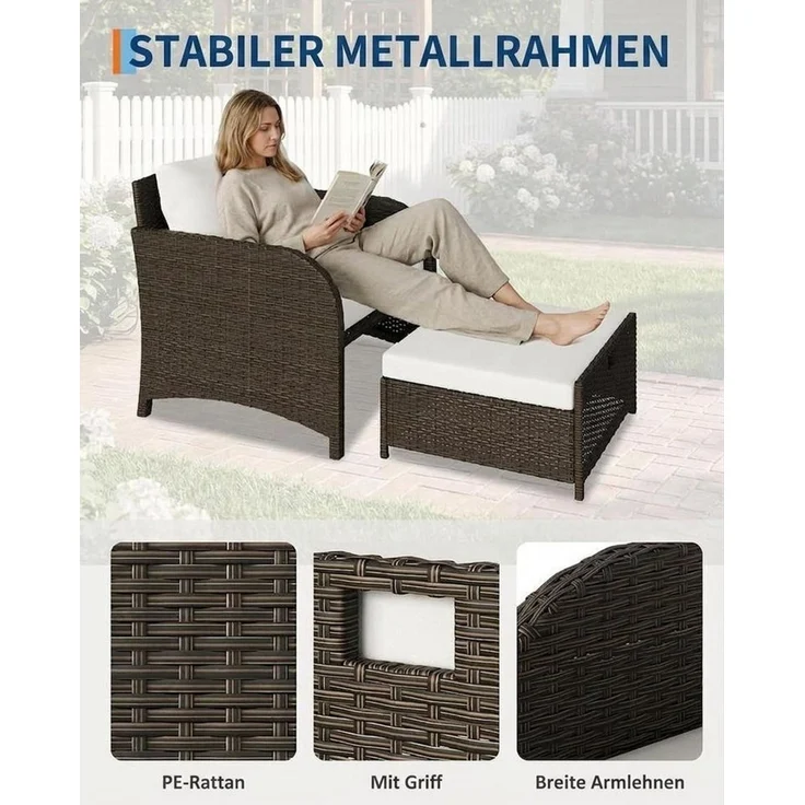 GarveeMore Gartenlounge-Set Terrassenmöbel mit Tisch,5 teilig Rattan Balkonmöbel Kleiner Balkon, Gartenmöbel Set Balkonset 2 Rattansessel mit Hocker,Outdoor Sitzgruppe – Bild 4