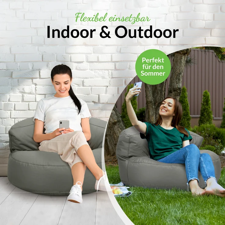 Green Bean® Sitzsack Sofa mit Füllmaterial - Lounge im Sitzsack-Design 90x50cm mit ergonomischer Rückenlehne & waschbarem Bezug - Indoor und Outdoor geeignet in Grau – Bild 6