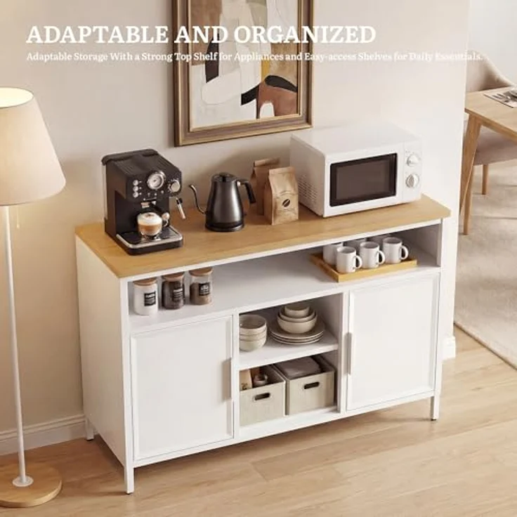YITAHOME Aufbewahrungsschrank, Metallschrank, Sideboard, Schrank mit Doppeltür, Magnetverschluss, verstellbare Einlegeböden, Stahlgestell – Bild 6