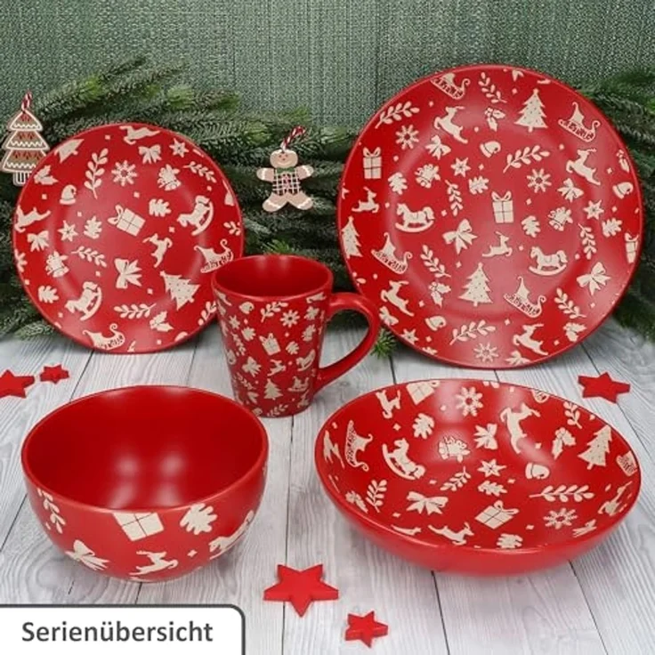 MamboCat Frühstücksteller 6er Set Advent Kuchenteller Ø20cm Rot Weihnachten Dessert Gebäck – Bild 5